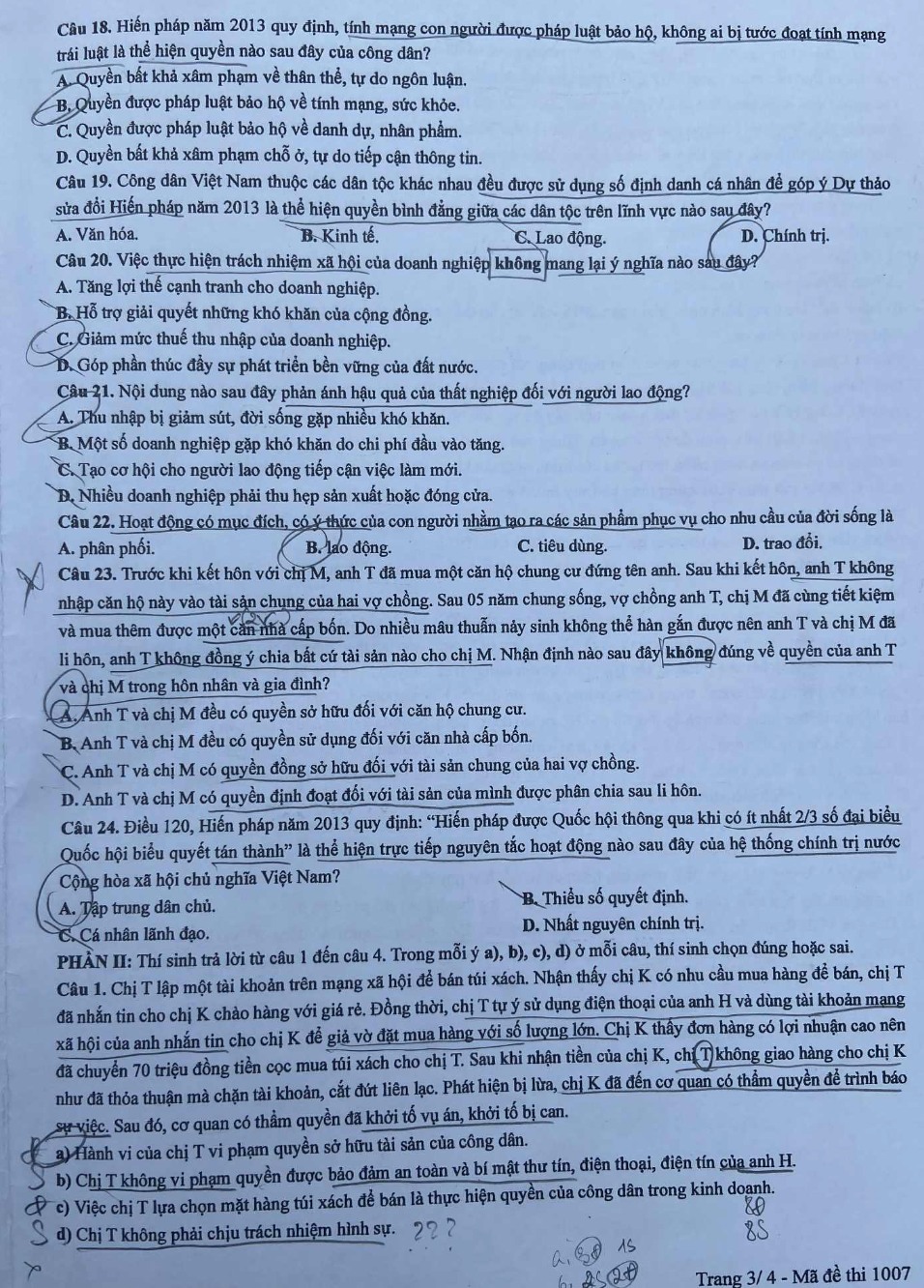 đề thi môn Giáo dục Kinh tế và Pháp luật – Kì thi tốt nghiệp THPT năm 2025 mã đề 1007