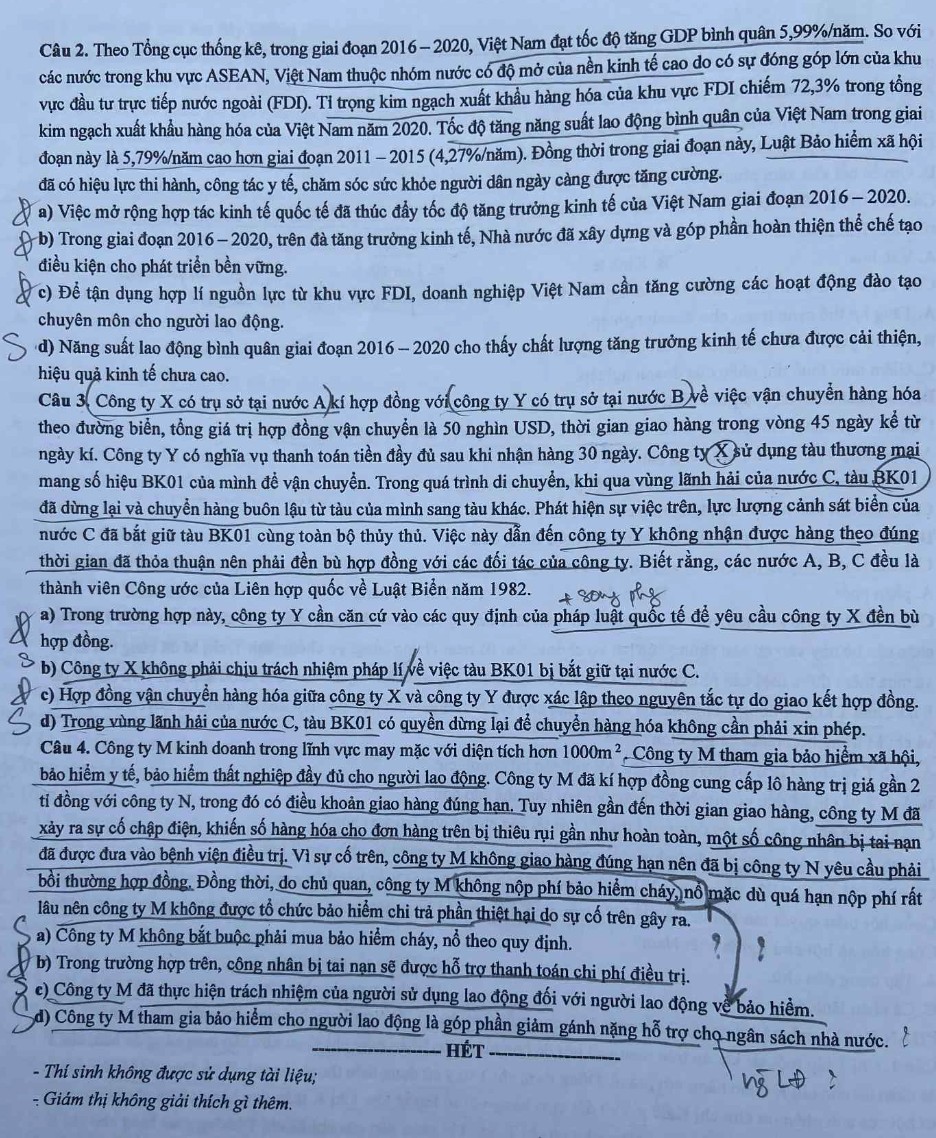 đề thi môn Giáo dục Kinh tế và Pháp luật – Kì thi tốt nghiệp THPT năm 2025 mã đề 1007