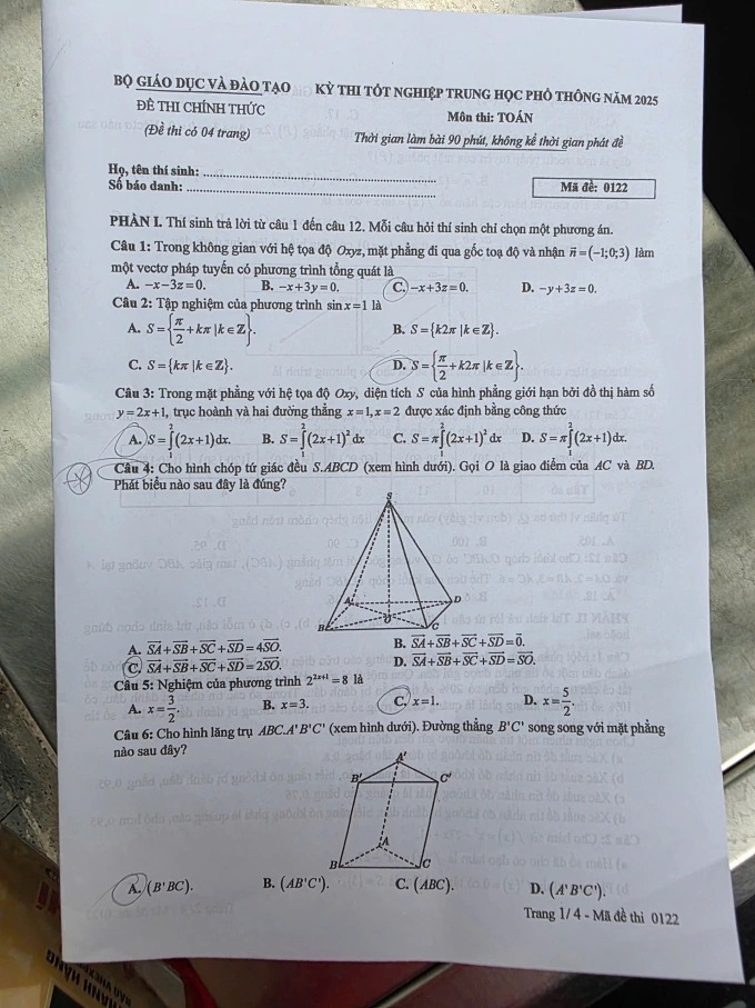 đề thi toán tốt nghiệp thpt 2025 chính thức và gợi ý đáp án tham khảo