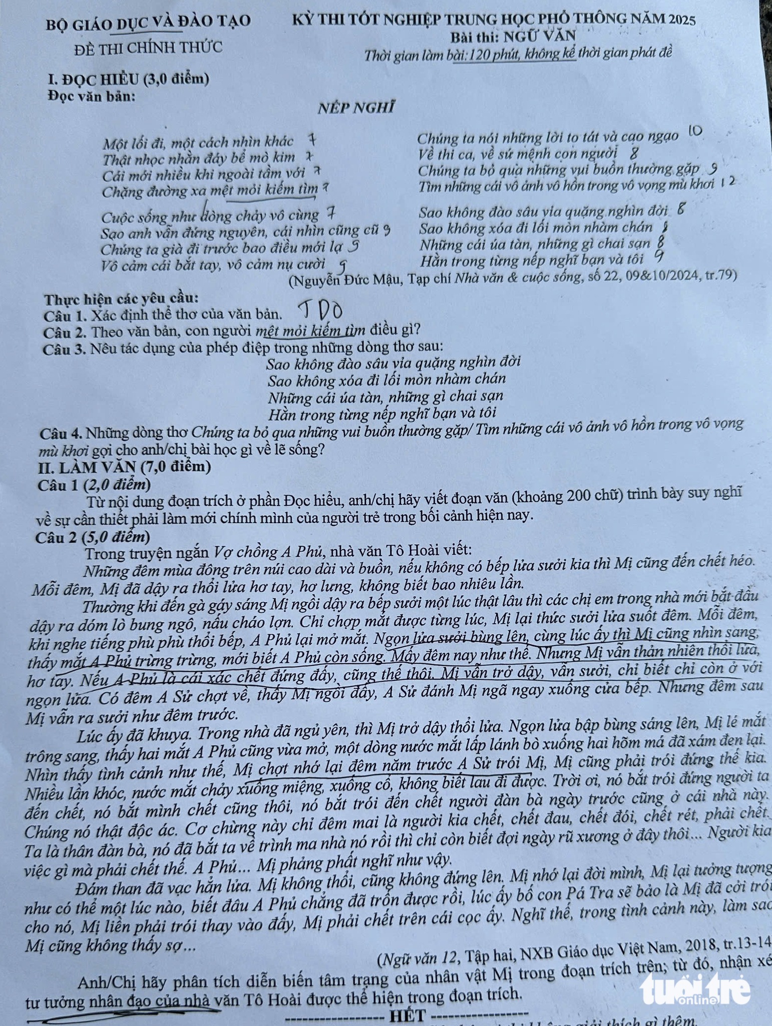 đề thi tốt nghiệp thpt môn ngữ văn năm 2025 và đáp án tham khảo