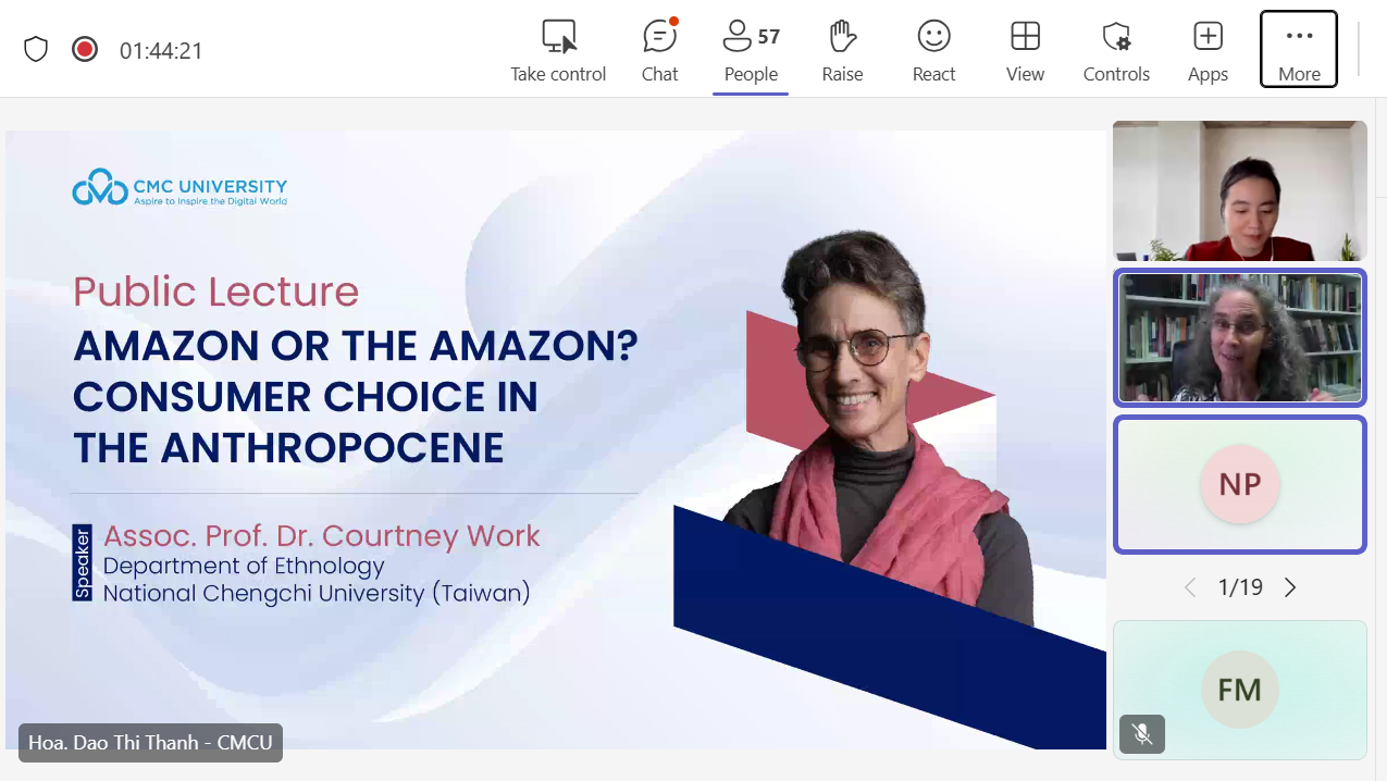 Bài giảng đại chúng (Public Lecture) “Amazon or the Amazon Consumer choice in the Anthropocene” (Nhân loại hay Hành tinh Lựa chọn tiêu dùng trong kỷ Nhân sinh)