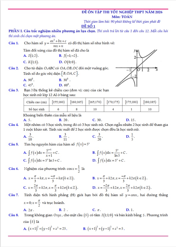 Bộ đề thi thử Toán tốt nghiệp THPT 2026