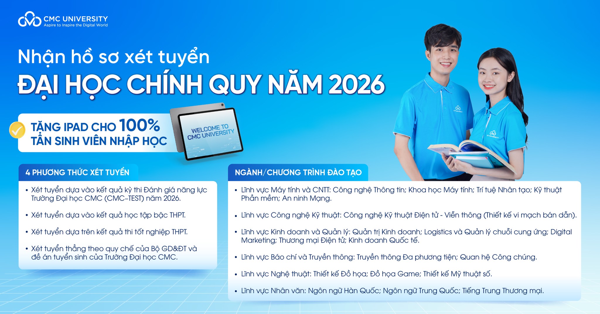 phương thức tuyển sinh trường đại học cmc năm 2026